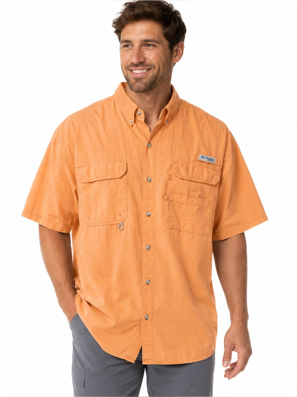 Columbia PFG Peach Orange Vented Fishing Shirt XXL